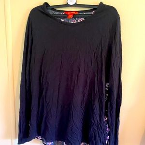 Long sleeve black front flower back shirt